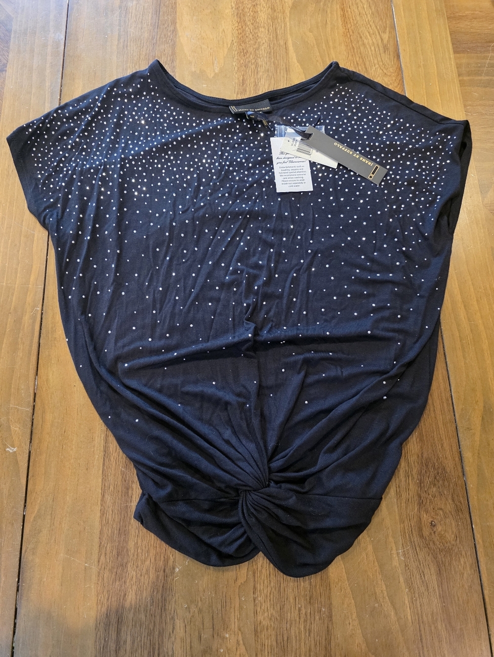 i Jeans by Buffalo Black Top Small Front Knotted Rhinestone Embellished NWT